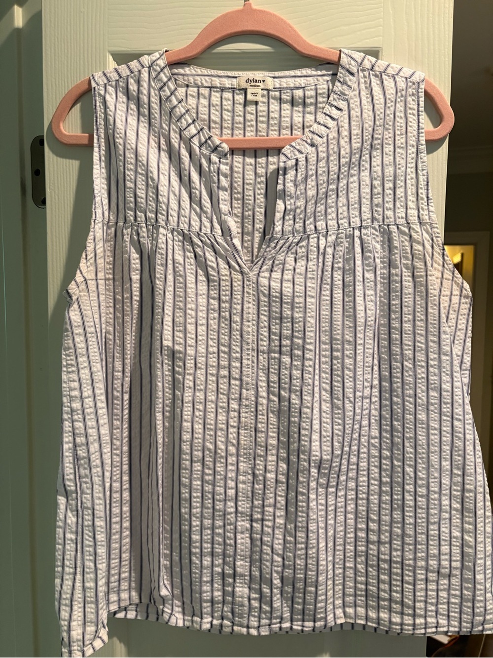 Dylan White/Blue Stripe Sleeveless V-Neck Top